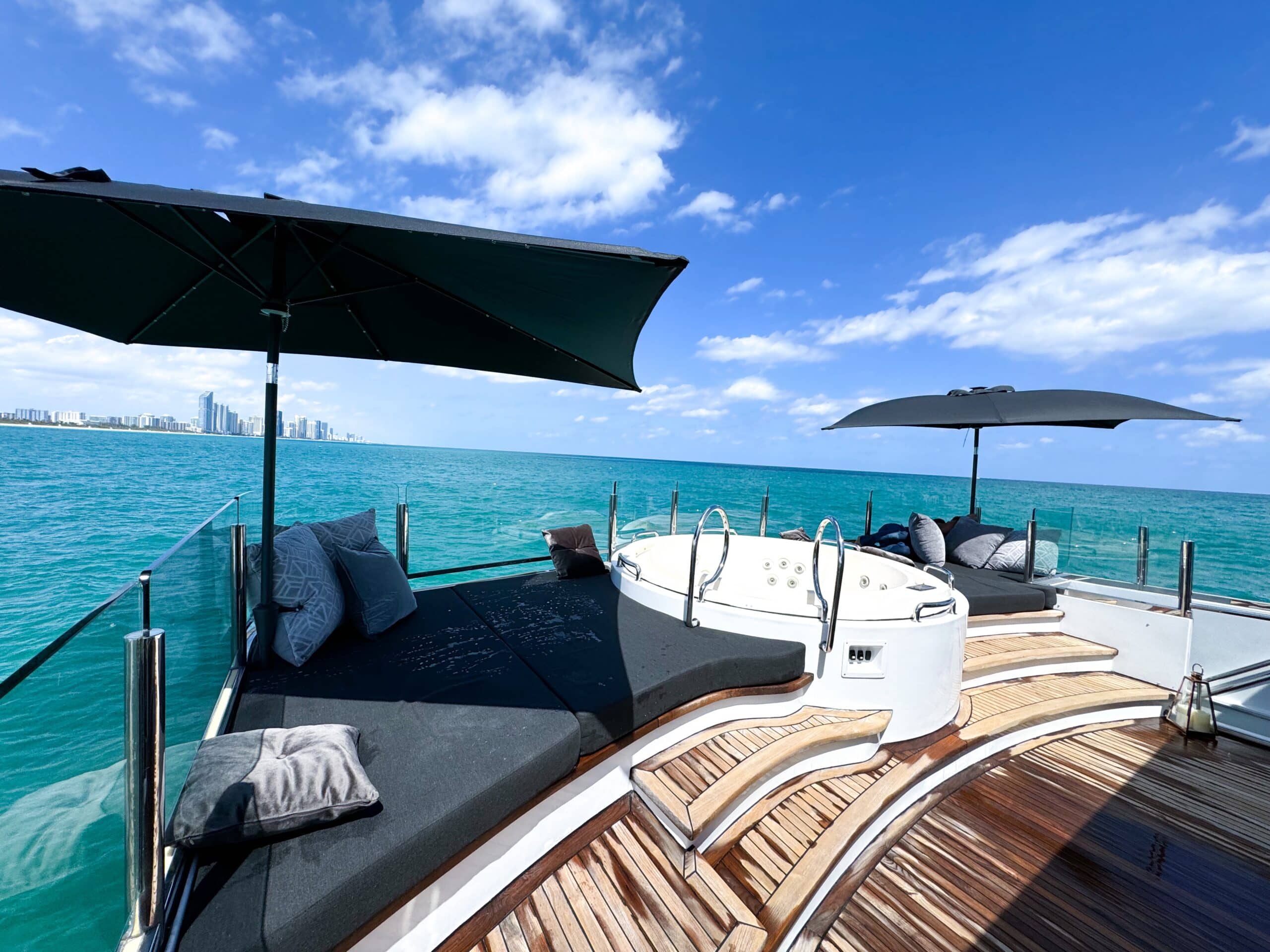 Aft deck seating on 112 ft Custom Privilege yacht Miami