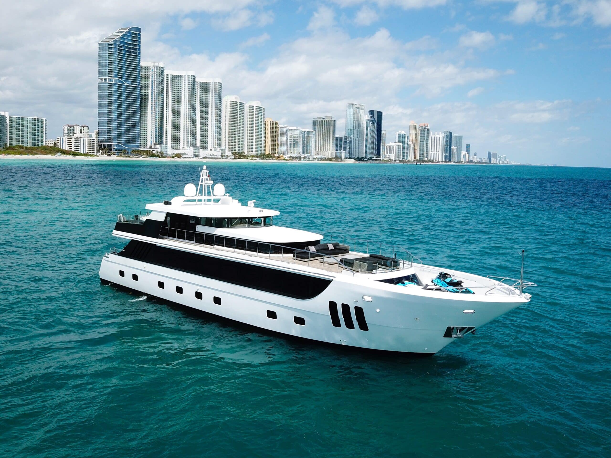 112 ft Custom Privilege motor yacht docked at Miami Beach Marina