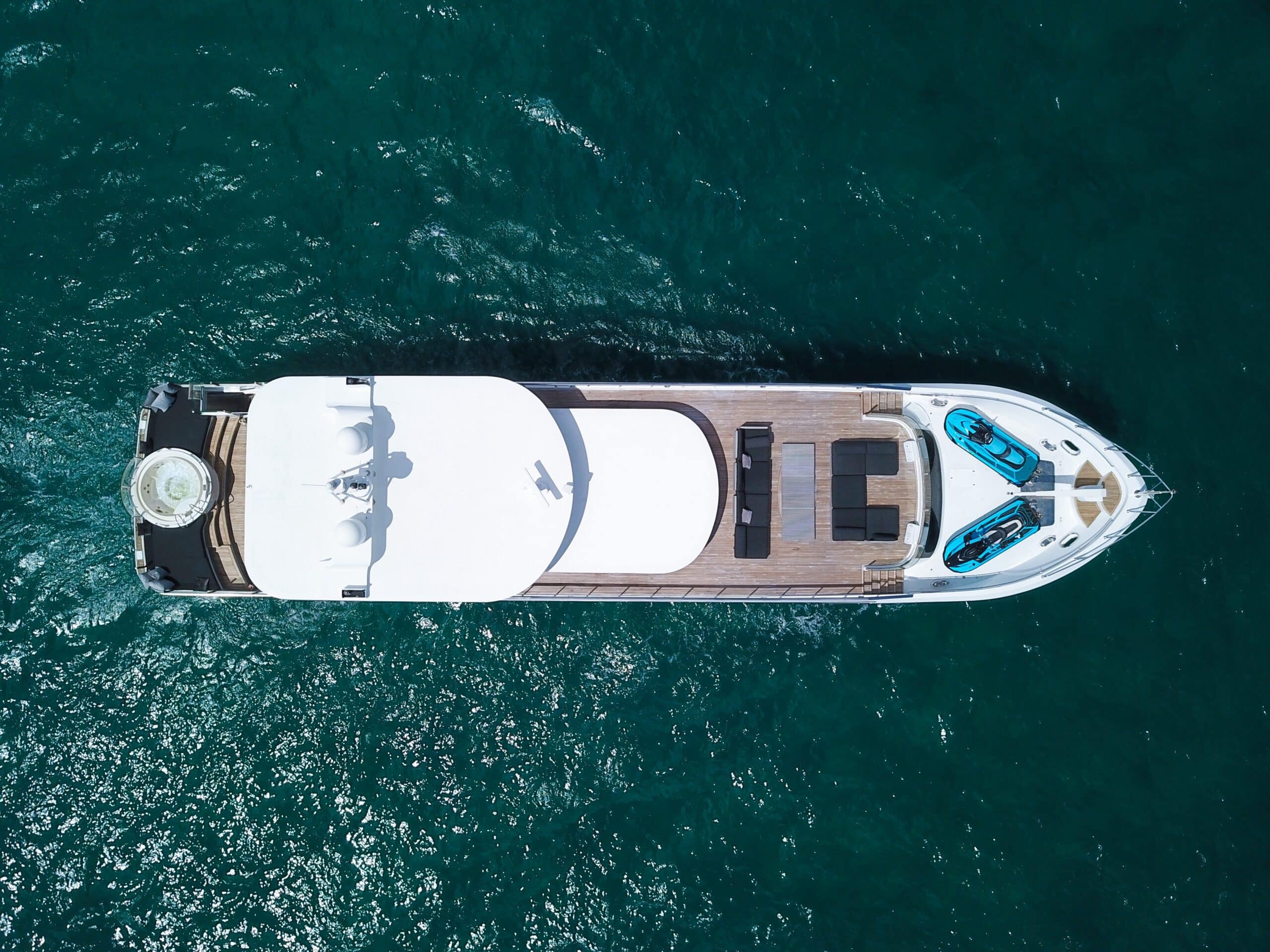 Aerial view of 112 ft Custom Privilege yacht off Star Island Miami