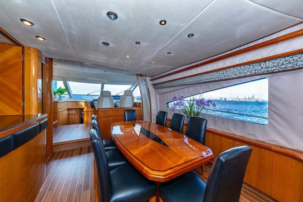 Main salon interior of 84 ft Sunseeker yacht Miami