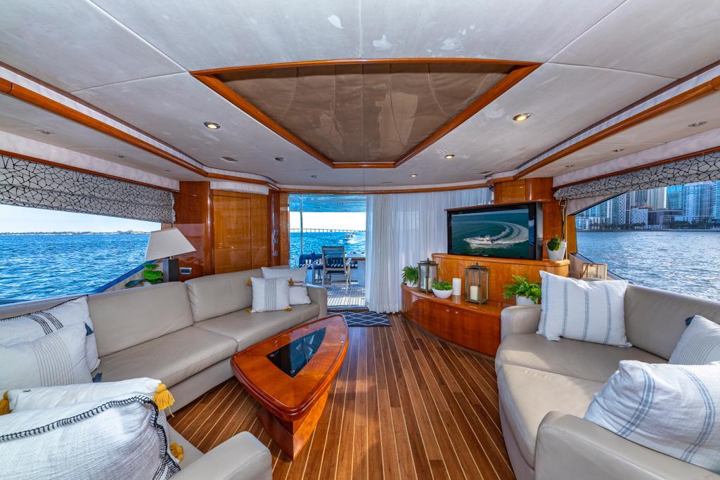 Bow sun pads on 84 ft Sunseeker charter Miami