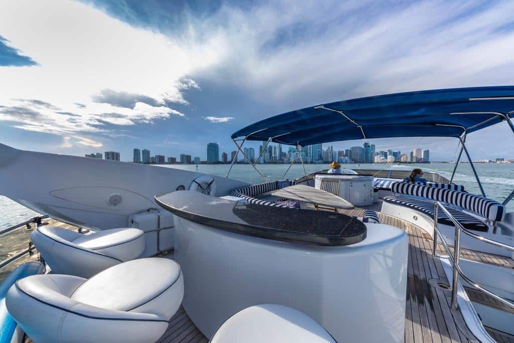 Sun deck on 84 ft Sunseeker yacht charter Miami