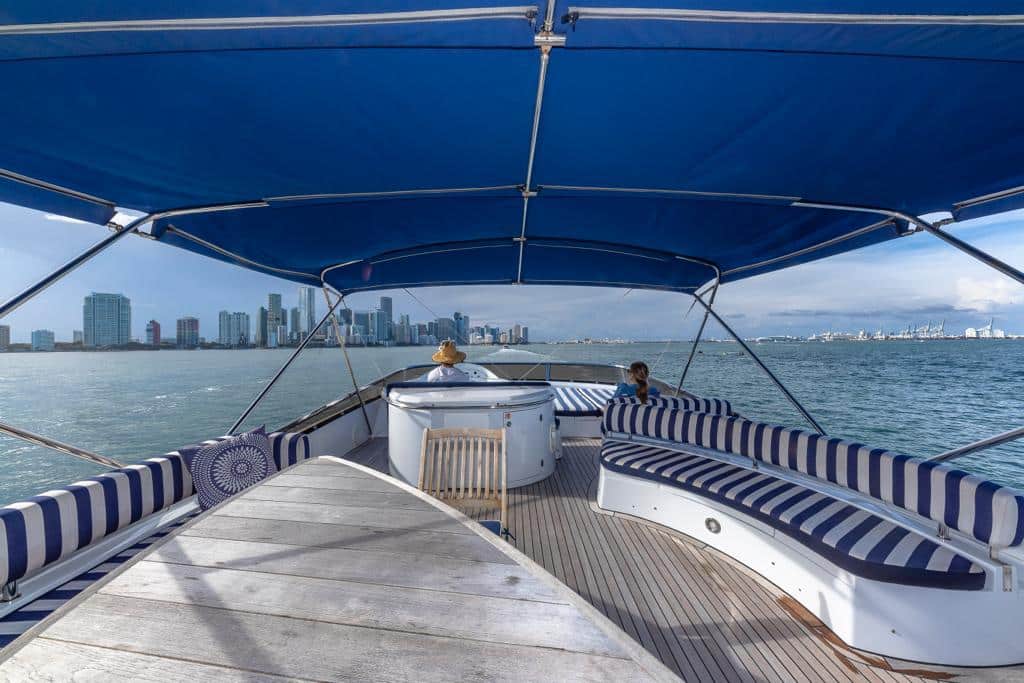 Aft deck seating on 84 ft Sunseeker yacht Miami