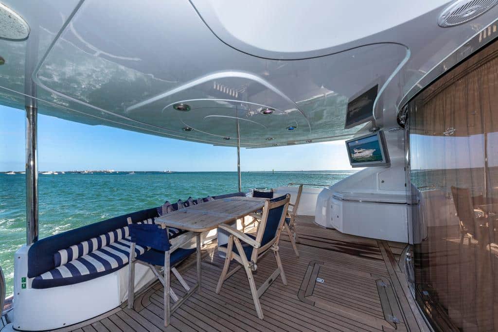 Flybridge lounge on 84 ft Sunseeker yacht Miami