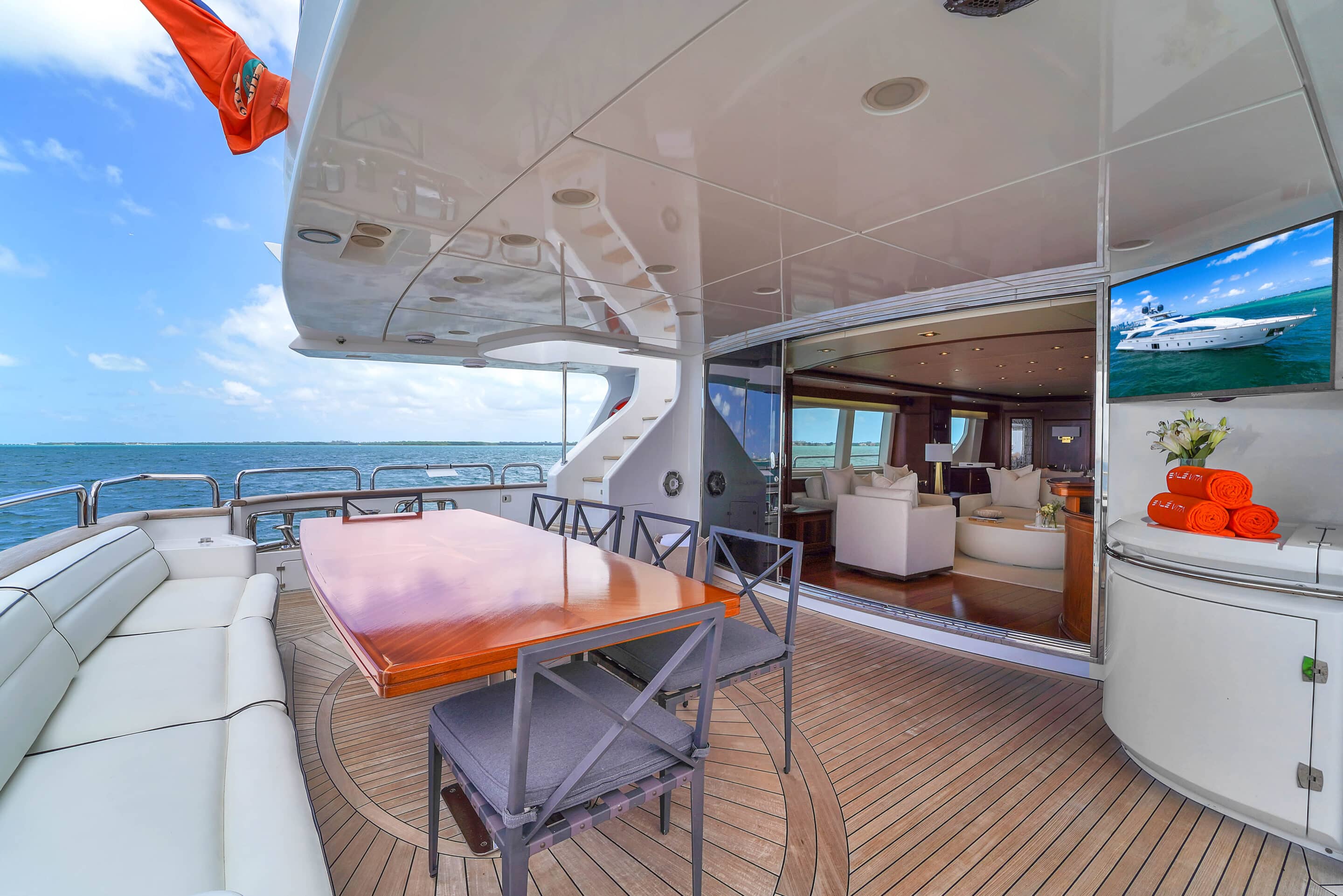 Galley and dining area inside 105 ft Azimut SV yacht