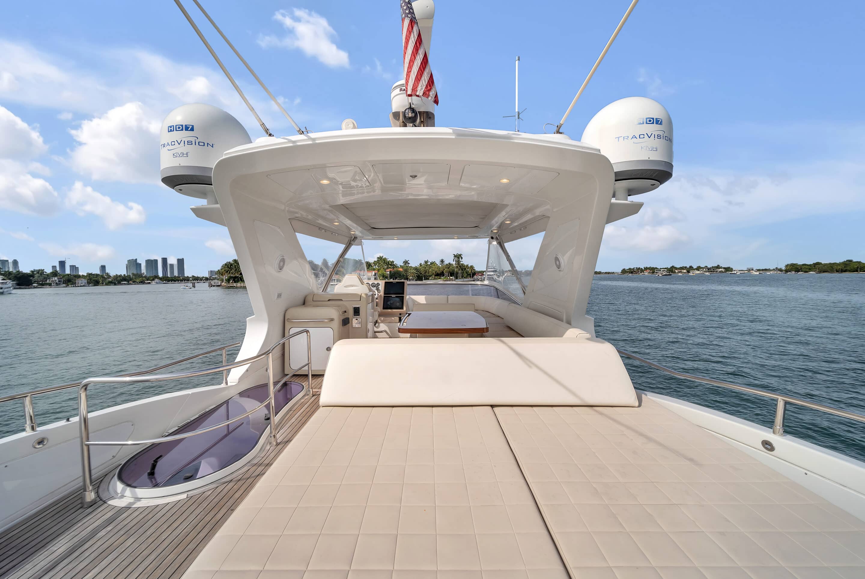 Drone shot of 64 ft Azimut Deon yacht near Venetian Islands Miami