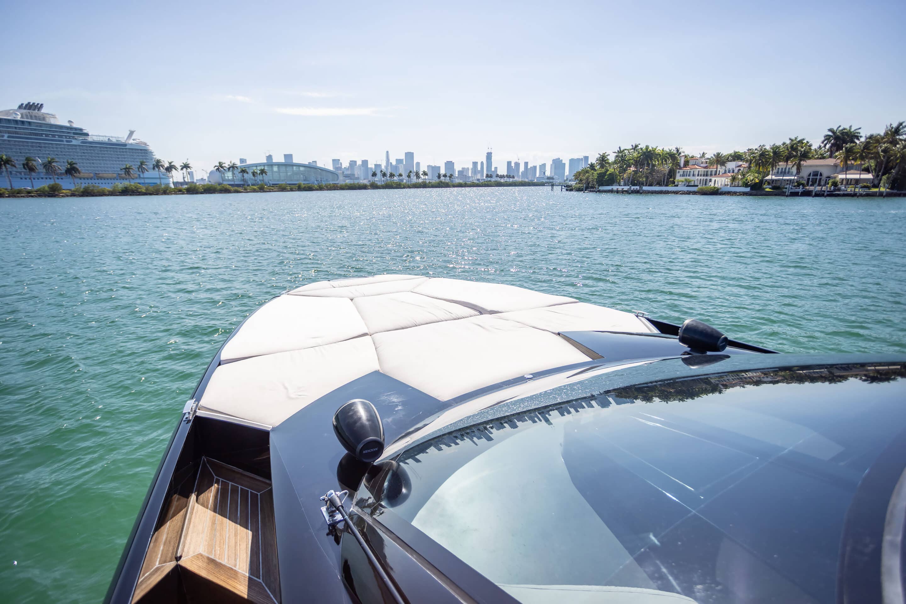 Flybridge lounge on 55 ft Tecnomar Evo yacht Miami