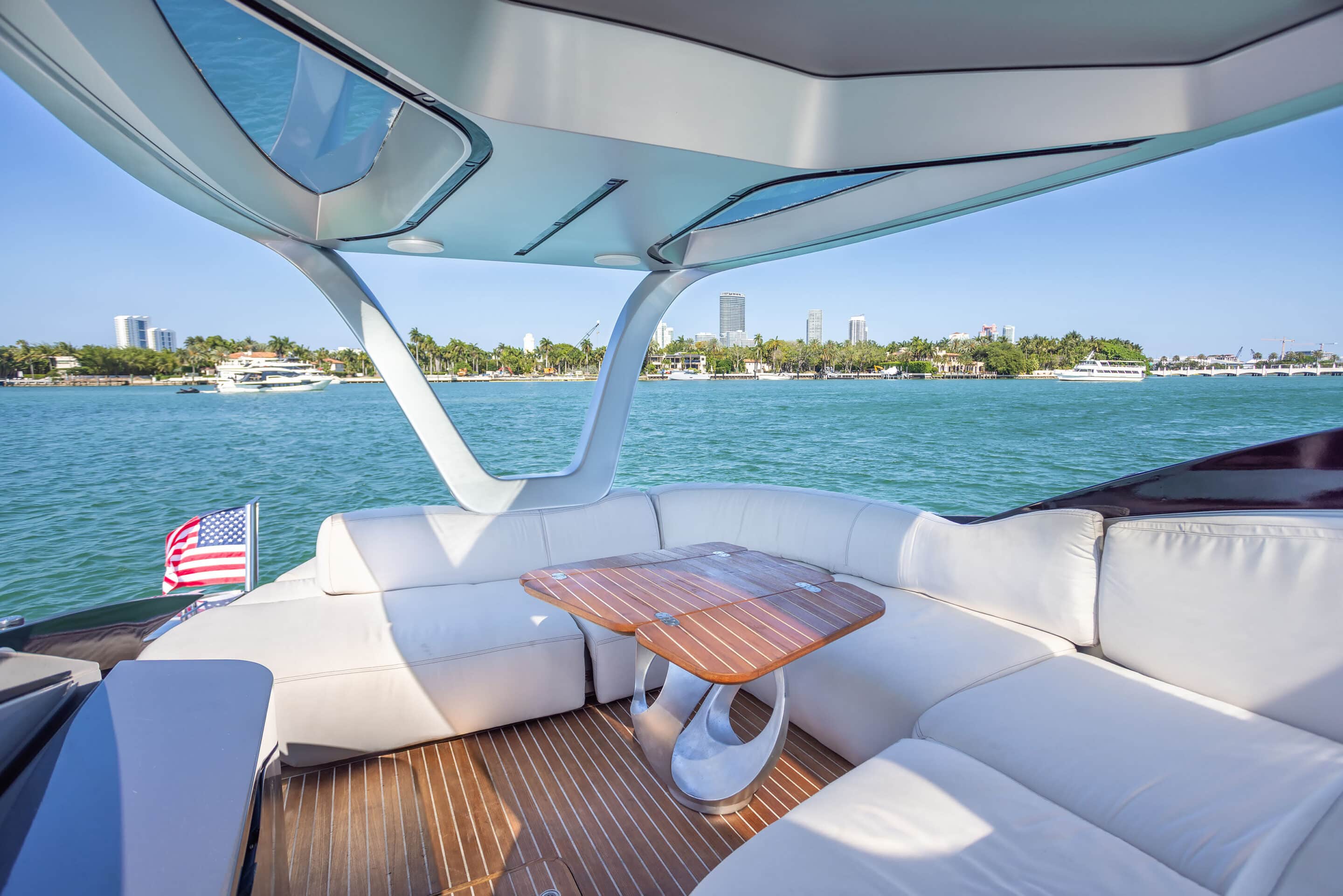 55 ft Tecnomar Evo yacht day charter on Biscayne Bay Miami