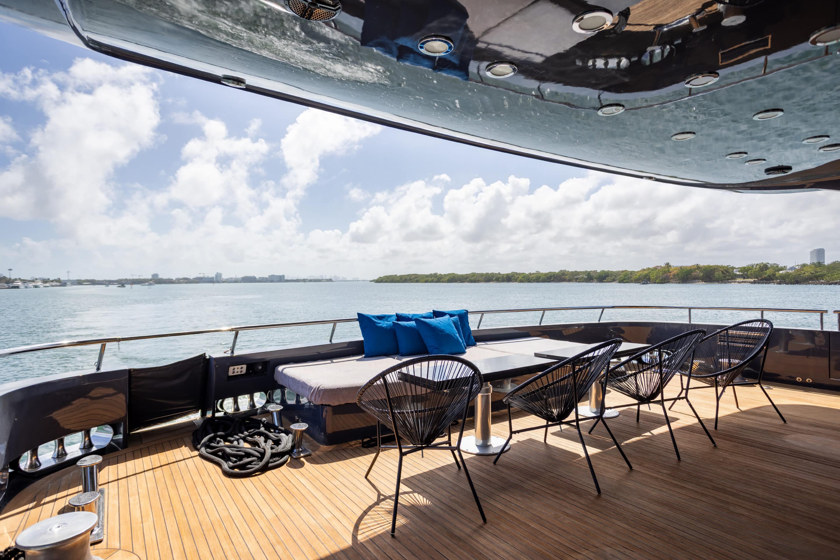 Aft deck seating on 135 ft Baglietto Matrix yacht Miami