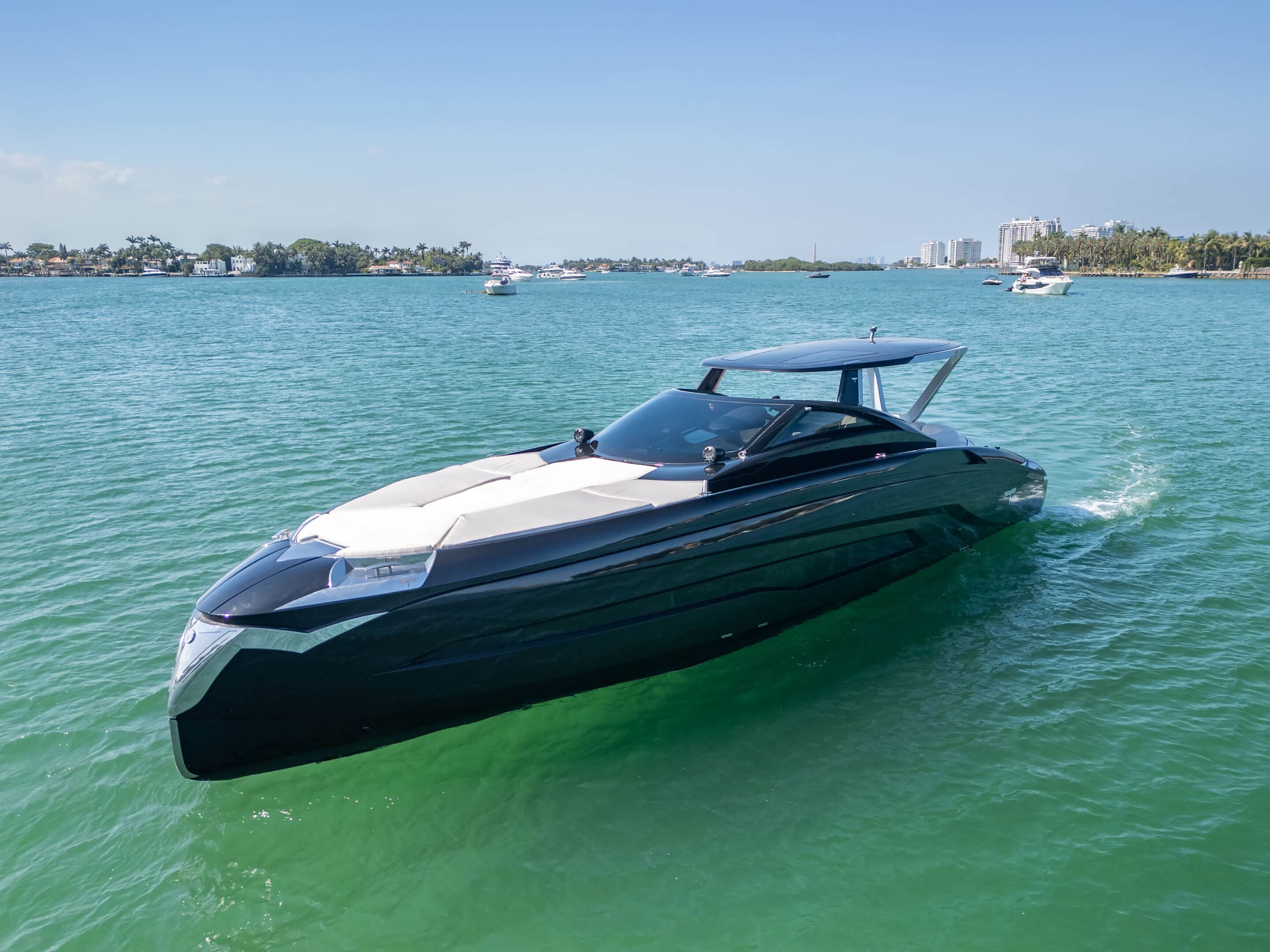 55 ft Tecnomar Evo motor yacht docked at Miami Beach Marina