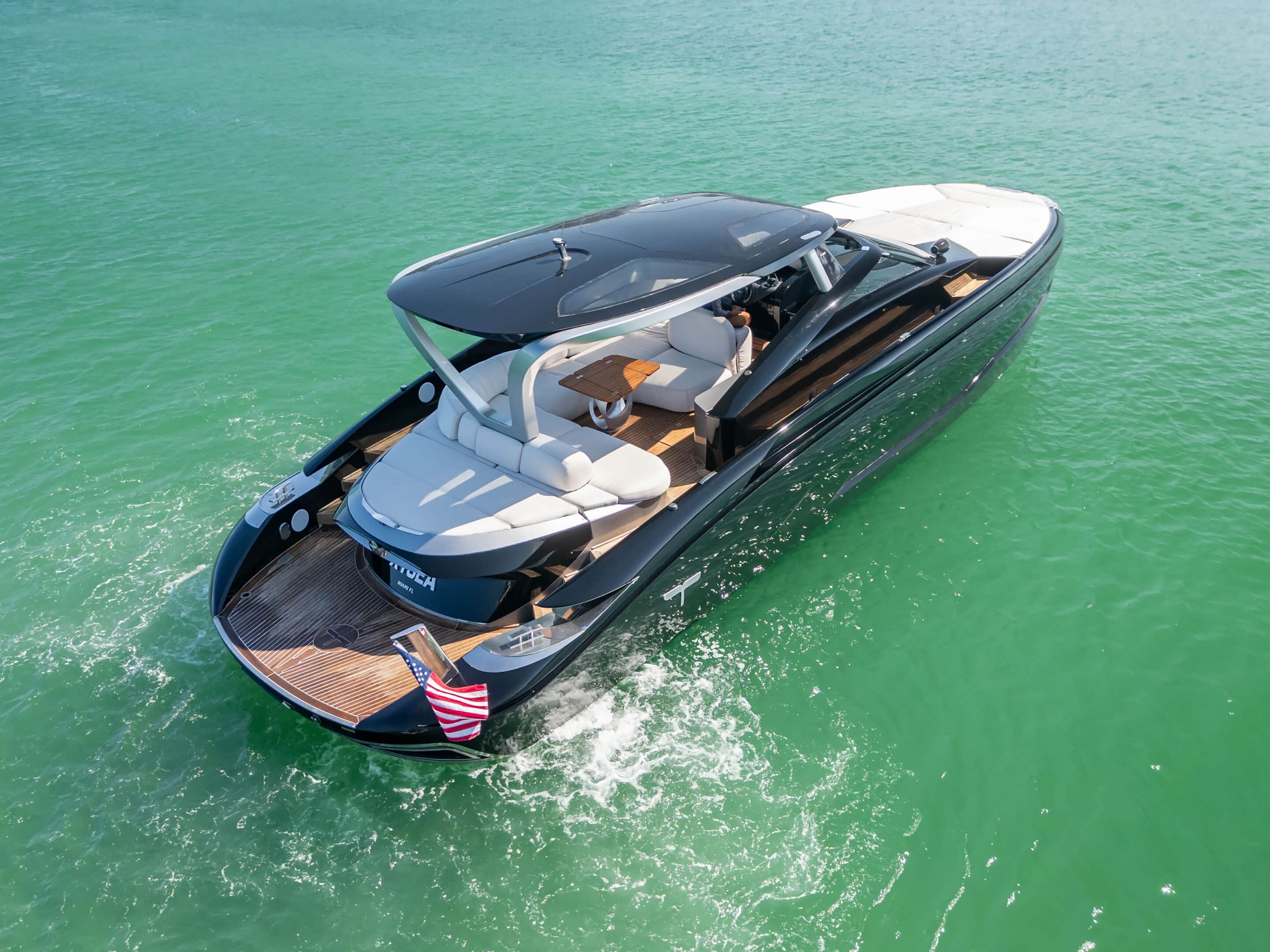 Sun deck on 55 ft Tecnomar Evo yacht charter Miami
