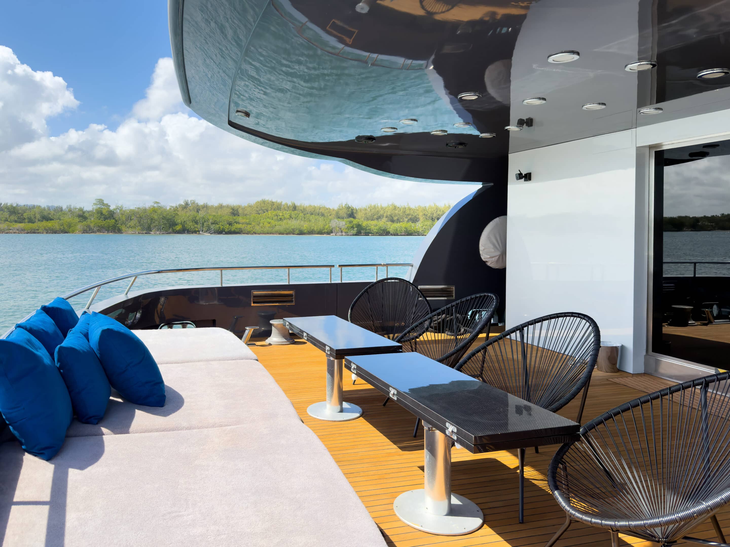 Flybridge lounge on 135 ft Baglietto Matrix yacht Miami
