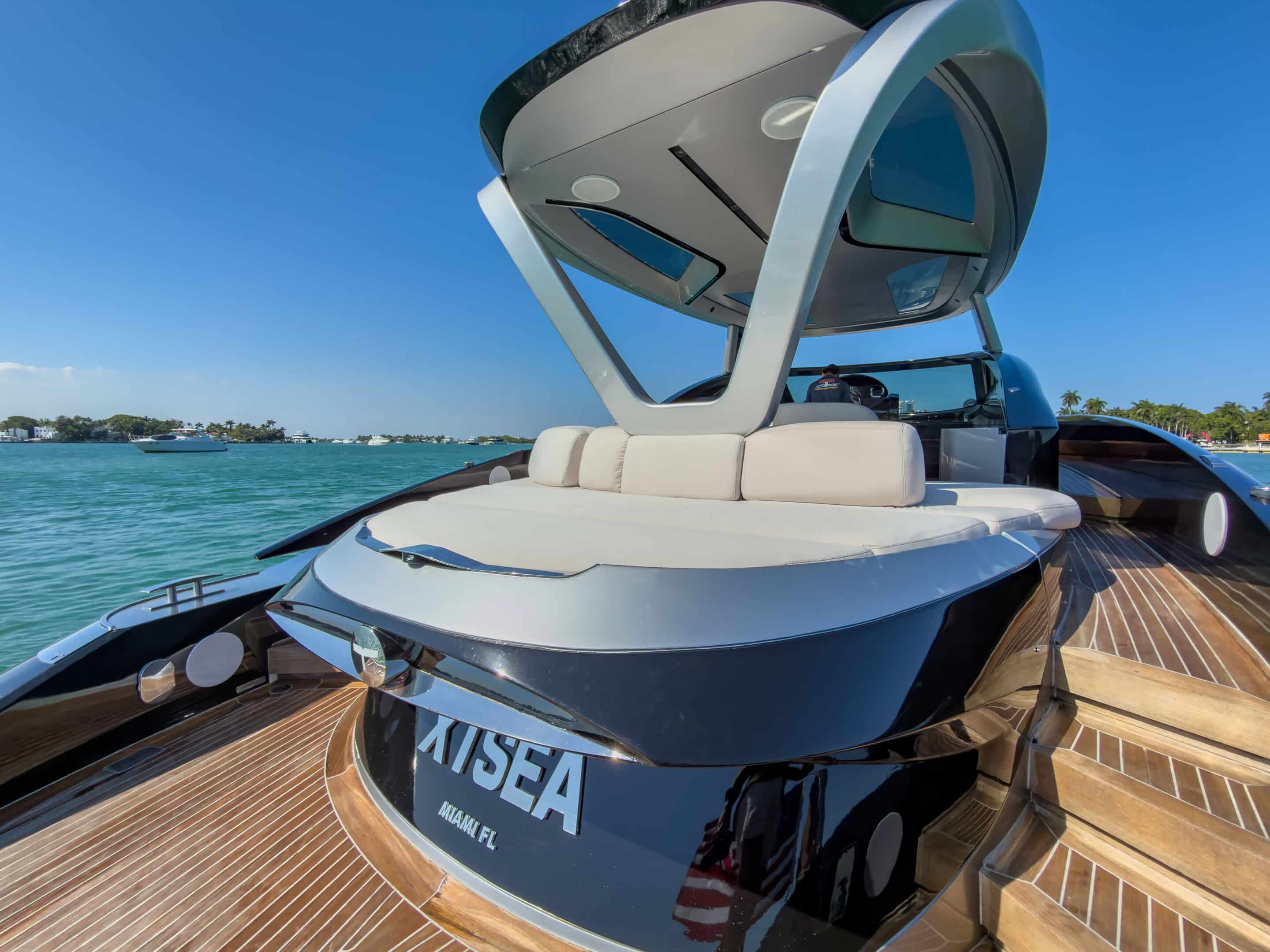 Master stateroom aboard 55 ft Tecnomar Evo charter Miami