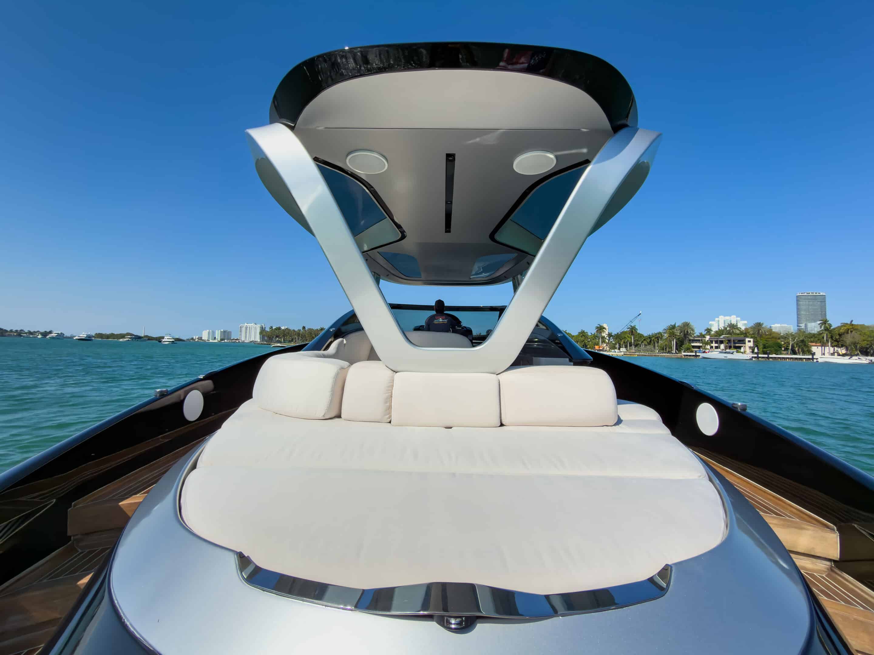 Galley and dining area inside 55 ft Tecnomar Evo yacht