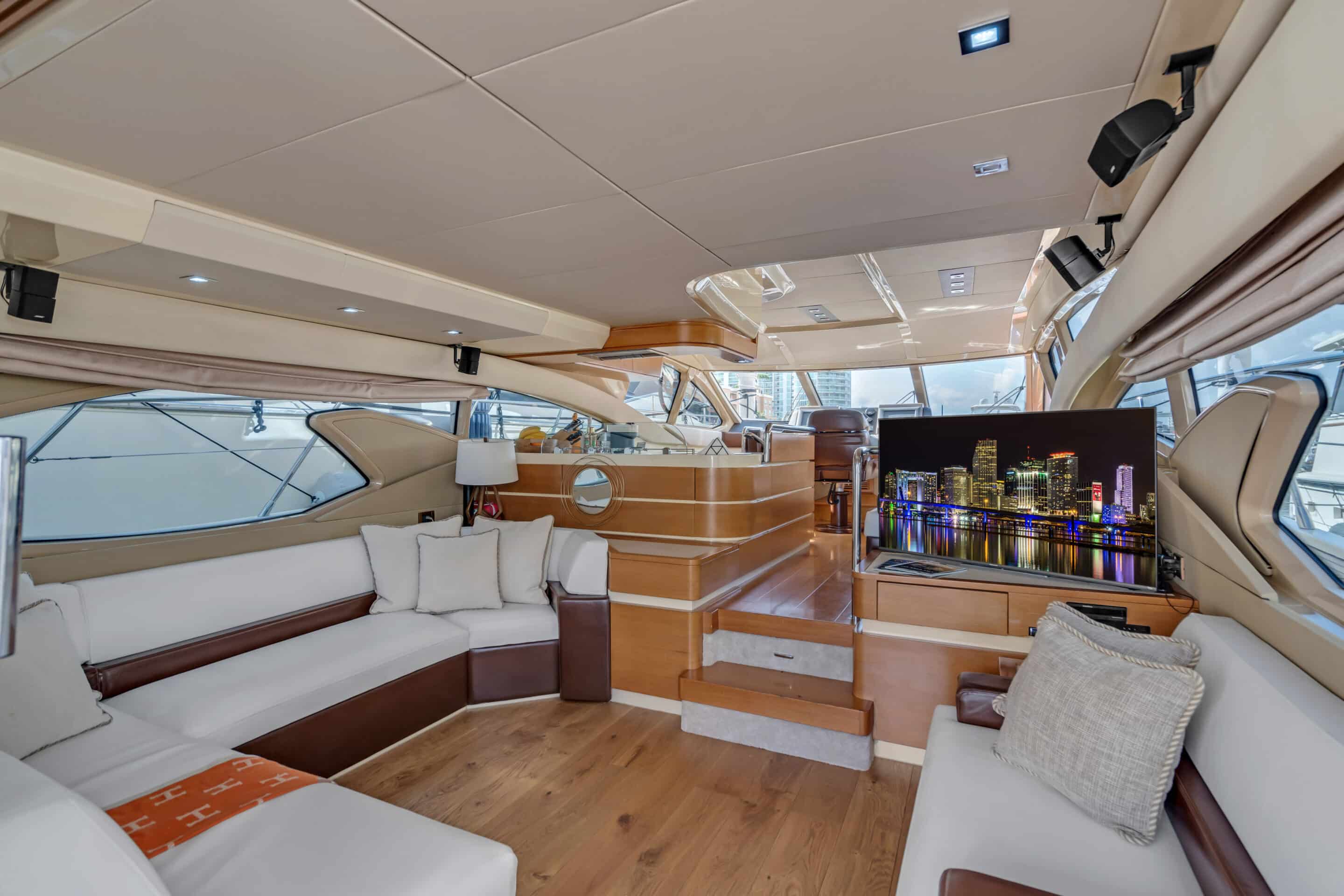 Main salon interior of 60 ft Azimut Freedom yacht Miami
