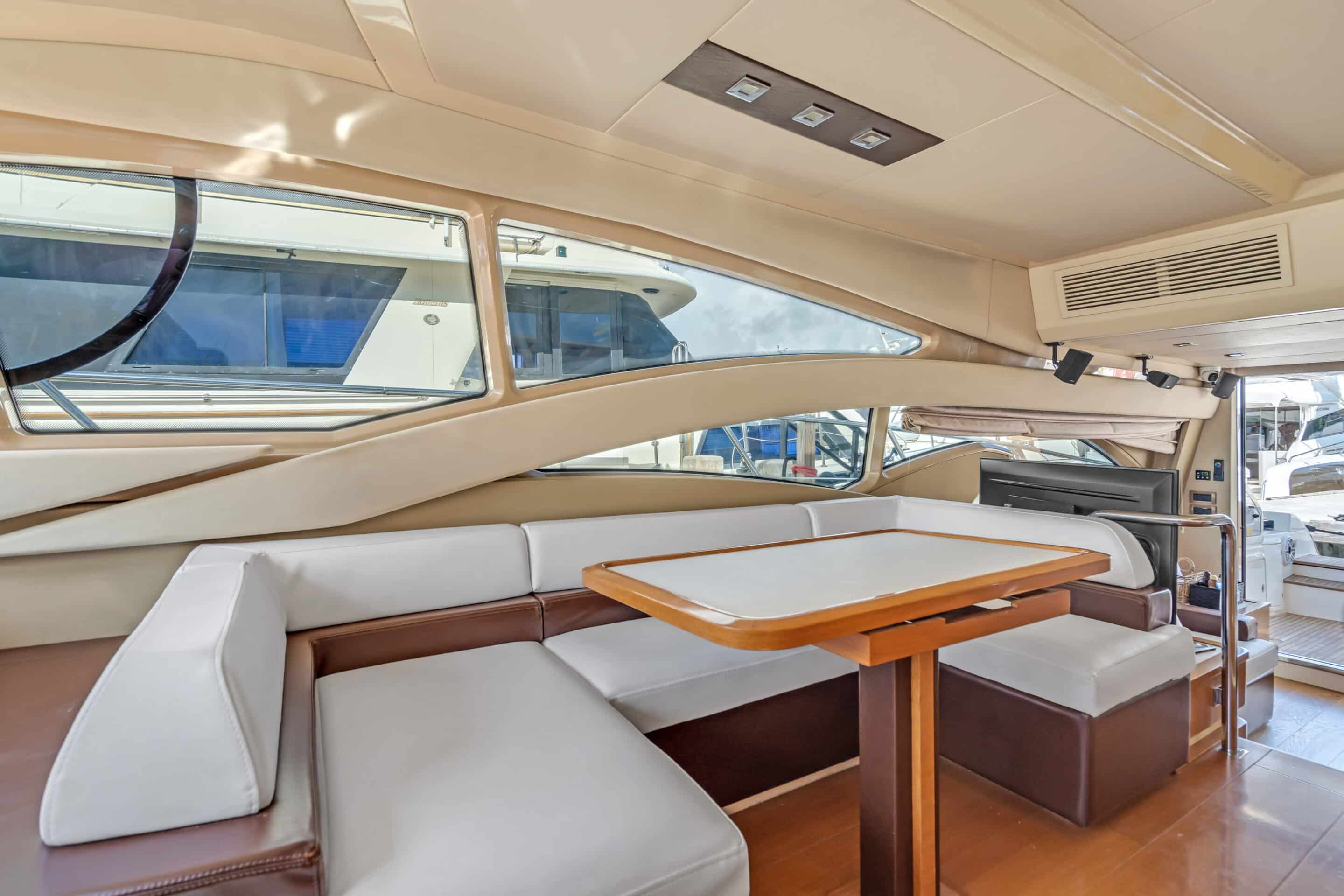 Galley and dining area inside 60 ft Azimut Freedom yacht